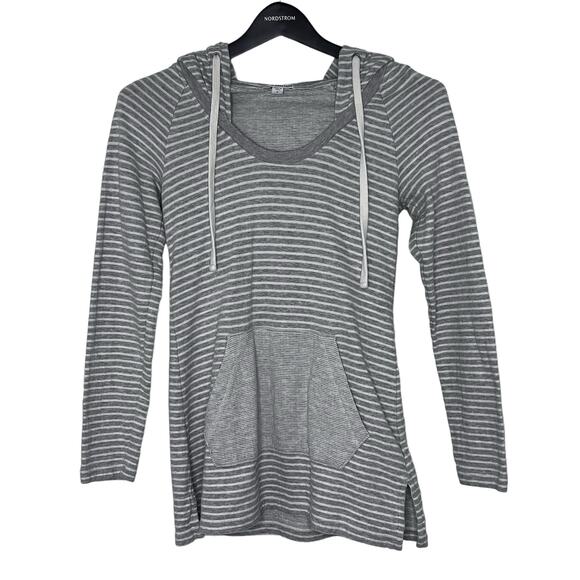 James Perse Tops - STANDARD JAMES PERSE Women's Gray Stripe Top with hood long sleeves size 2